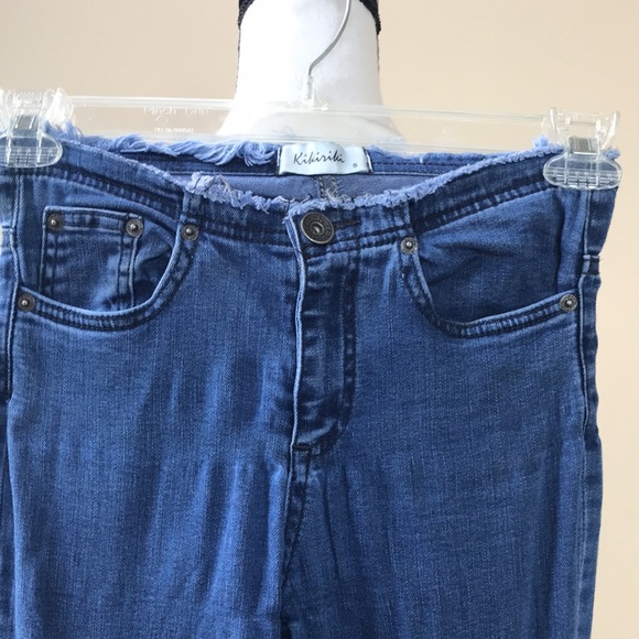 Kikirki Distressed Bell Bottom Boho Denim Cropped Jeans - Picture 10 of 12